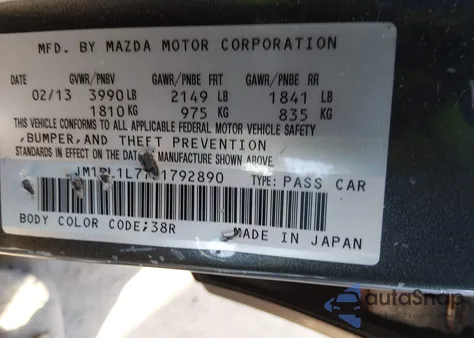 2013 Mazda Mazda3 I Touring z USA, uszkodzony, nr VIN JM1BL1L77D1792890